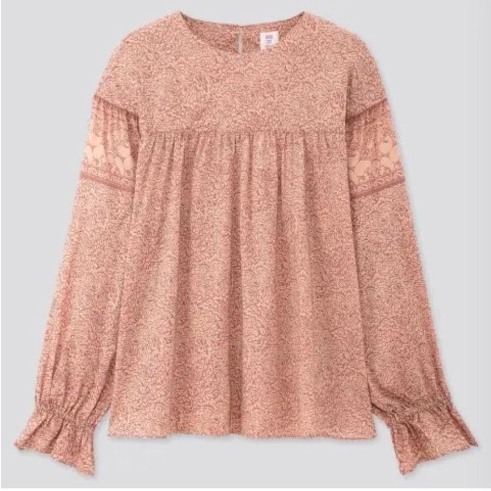 Anna Sui Uniqlo collab pink brownish 100% cotton long sleeve blouse NWT